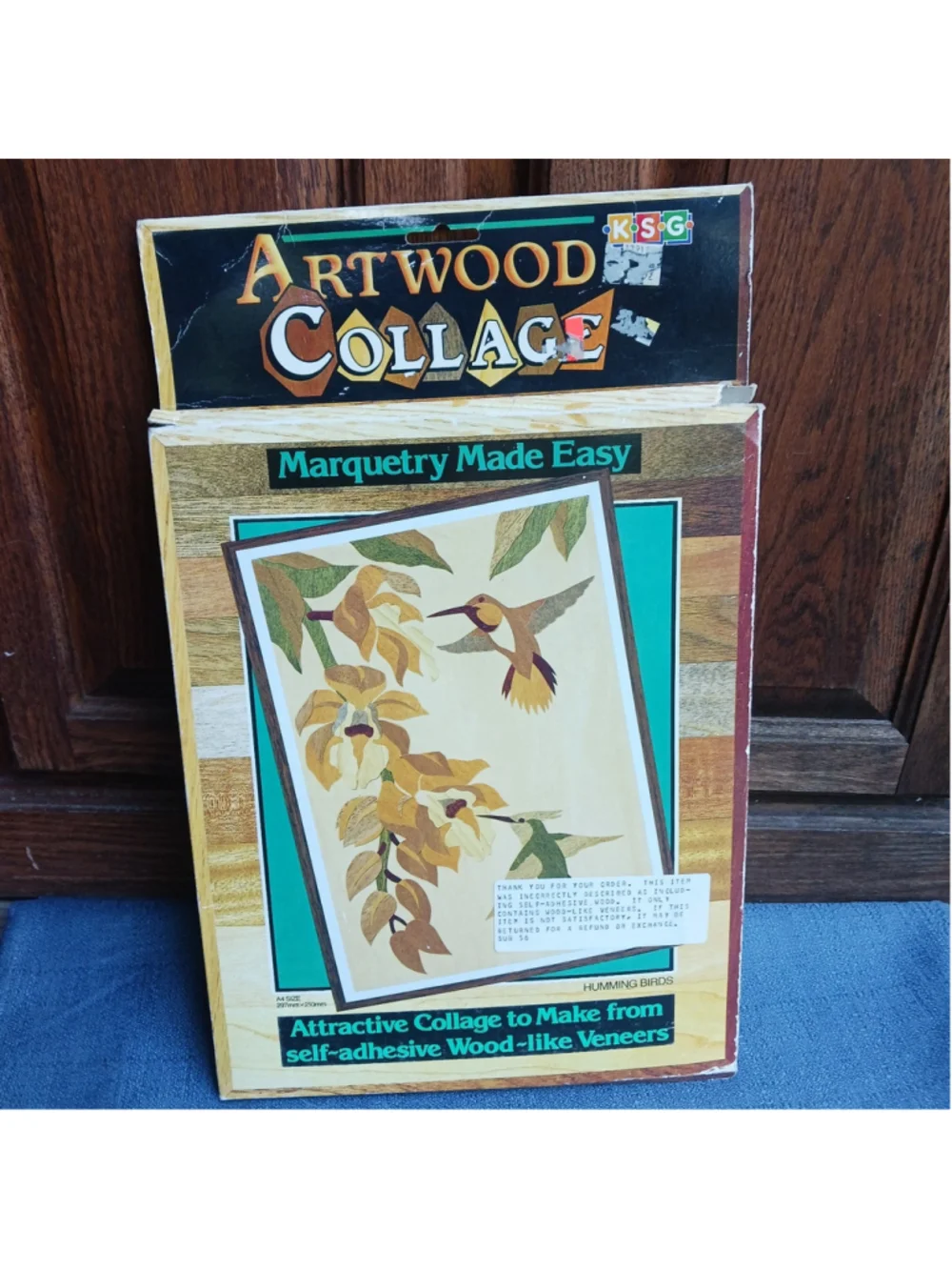 VTG Collage Wood-like Veneer Hummingbird Craft KIT Self Adhesive Wood Britain